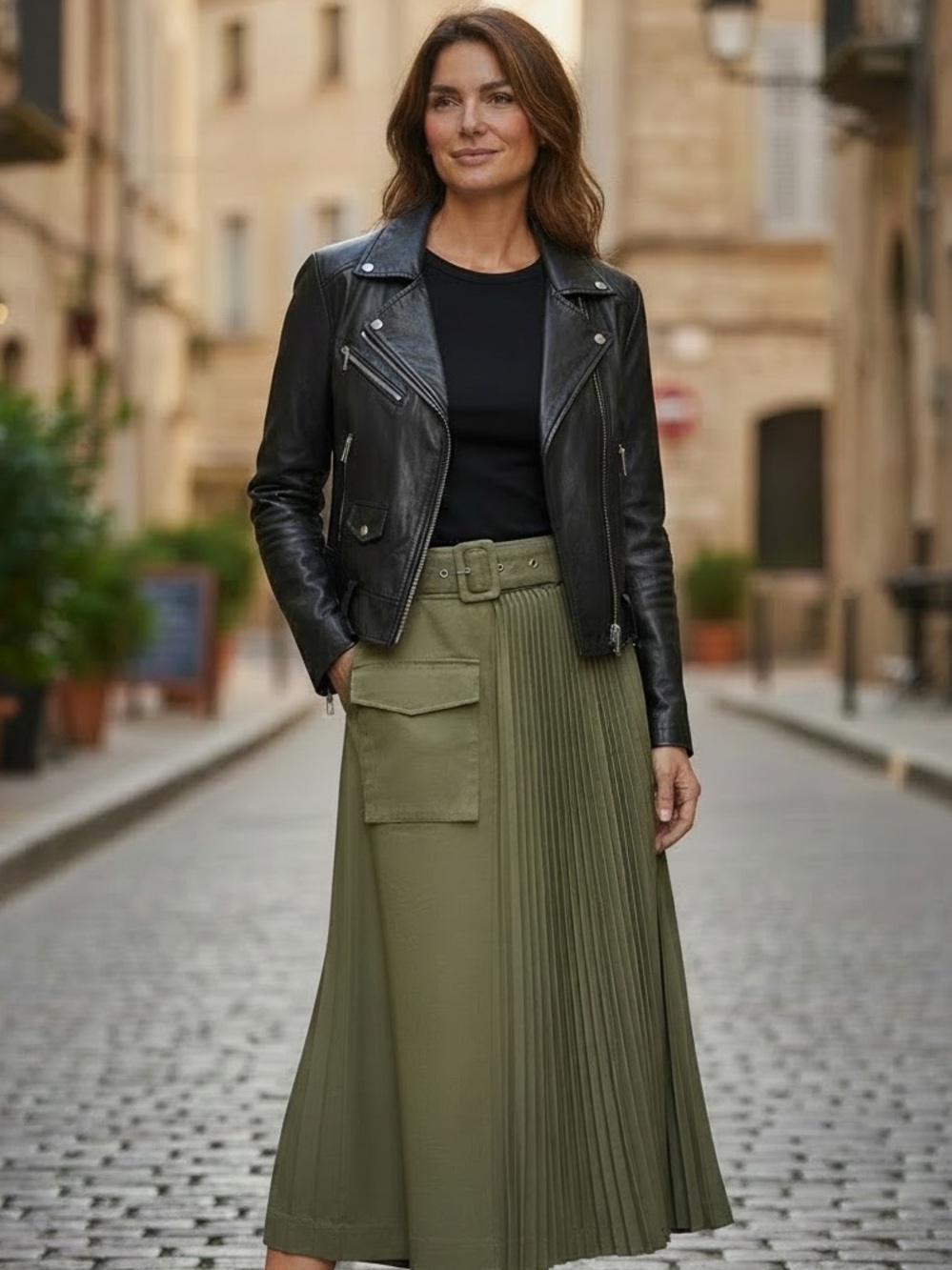 Mare Mare x Anthropologie Asymmetrical Olive Green Pleated Utility Midi Skirt